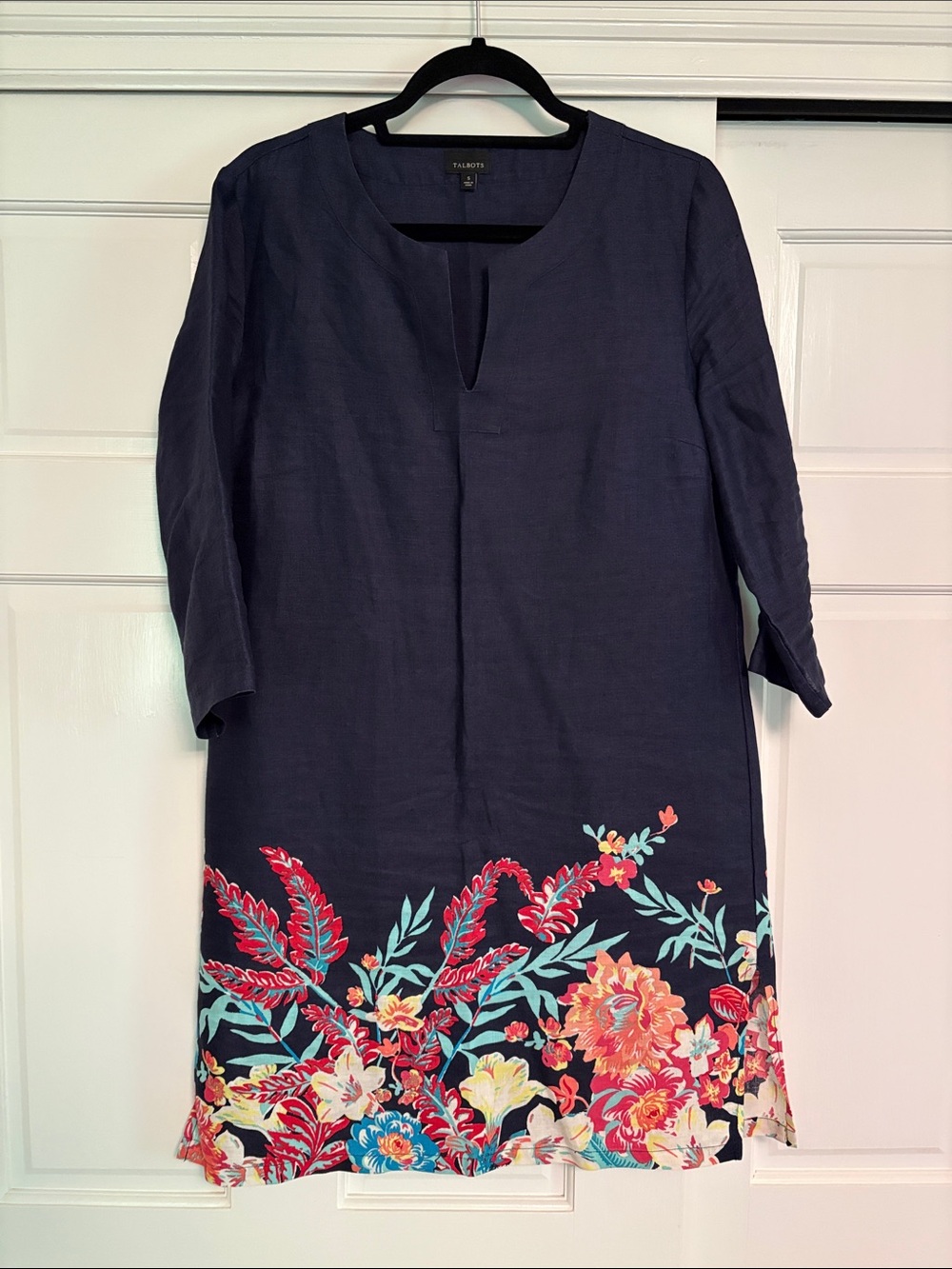 Talbots Navy Tunic with Multicolor Floral Border
